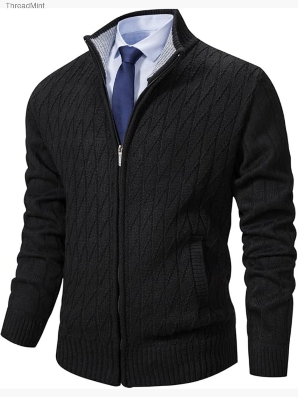 Men's Full Zip Knit Cardigan Sweater Slim Fit Fleece Lined